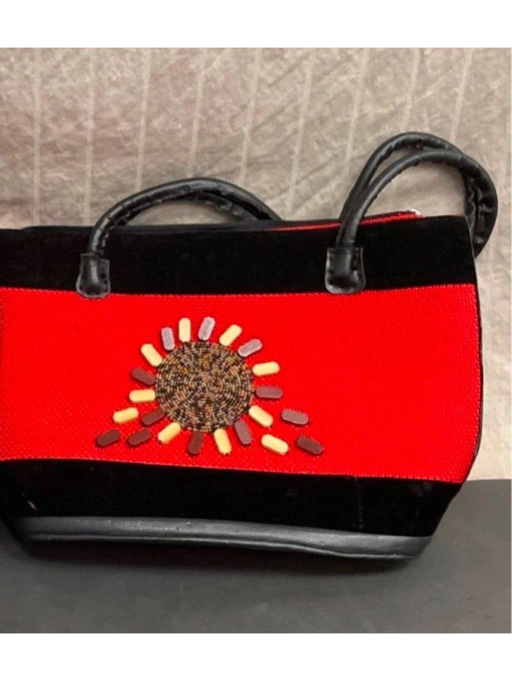 Jute and Velvet Tote with Faux Leather Straps